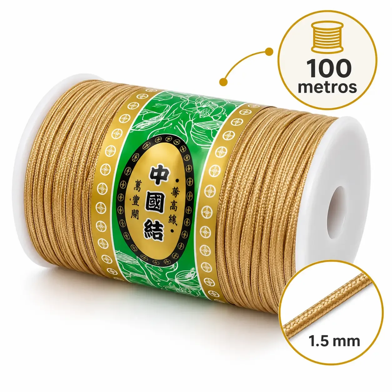 Hilo 1.5 mm Celular Dorado 100 Metros · Hilos · Beads Market Co