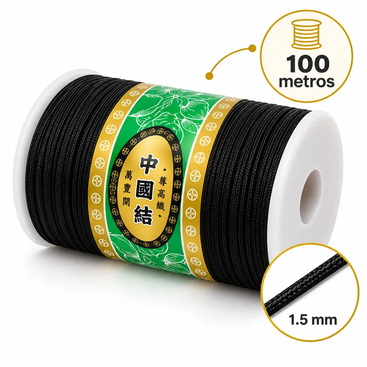 Hilo 1.5 Celular Negro 100 Metros · Hilos · Beads Market Co