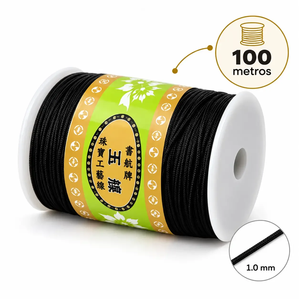 Hilo 1.0 mm Celular Negro (rollo 100 metros) · Hilos · Beads Market Co